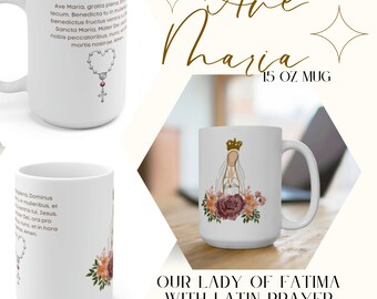 Our Lady of Fatima/ Ave Maria - Hail Mary/ Catholic Mug/ Catholic Gift/ Ceramic Mug 15oz