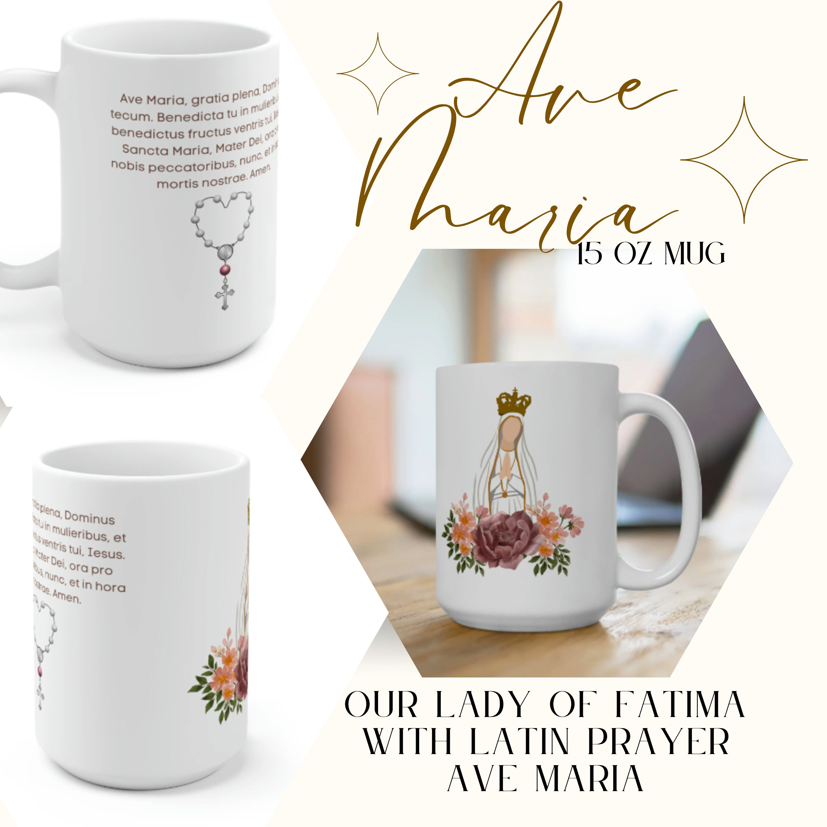Best Seller Our Lady of Fatima/ Ave Maria - Hail Mary/ Catholic Mug/ Catholic Gift/ Ceramic Mug 15oz