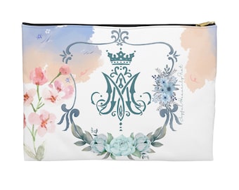 Marian Chapel Veil Bag - Catholic Mass Bag - Rosary Pouch/Tote - Cotton Canvas Zipper Pouch