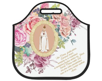 Flowery Ave Maria Catholic Neoprene Lunch Bag