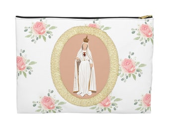 Our Lady of Fatima Chapel Veil Bag - Catholic Mass Bag - Rosary Pouch/Tote - Cotton Canvas Zipper Pouch