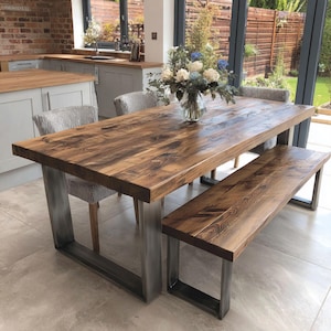 Solid Walnut Wood Dining Table - Handmade Rustic Farmhouse Furniture - Natural Custom Wooden Kitchen Desk