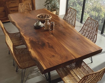 Solid Walnut Wood Dining Table – Handmade Rustic Farmhouse Kitchen Table – Modern Minimalist Home Decor