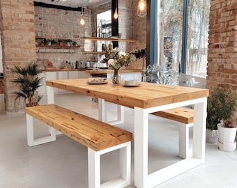 Handmade Walnut Dining Table: Rustic Farmhouse Kitchen Furniture