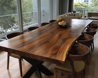 Handmade Solid Walnut Dining Table – Rustic Farmhouse Kitchen Furniture