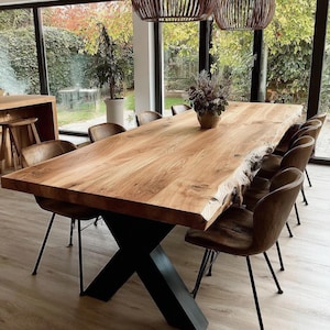Handcrafted Walnut Wood Dining Table - Modern Rustic Farmhouse Furniture - Custom Natural Solid Wood Kitchen Desk