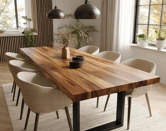 Handmade Solid Walnut Dining Table: Rustic Modern Farmhouse Furniture
