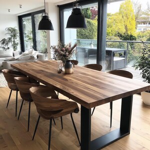 Mesa de comedor de madera maciza de nogal hecha a mano - Muebles rústicos de granja personalizados - Escritorio moderno de madera natural