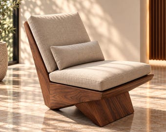 Sculptural Wooden Accent Chair, Modern Minimalist Lounge Chair, Entryway Statement Piece