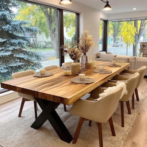 Handmade Solid Walnut Dining Table - Custom Rustic Wood Furniture - Farmhouse Kitchen Table Natural Finish