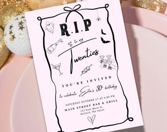 20代最後の誕生日招待状：不気味な30歳、編集可能なCanva（デジタルダウンロード）