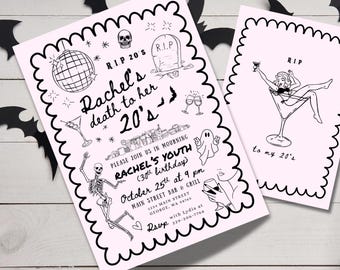 不気味な30歳の誕生日招待状：RIP Twentiesハロウィーンパーティー（Canvaデジタルダウンロード）
