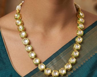 Kundan Necklace Set Gold Plated Indian Jewelry, Sabyasachi Inspired Kundan Polki Necklace Set, Bridal Wedding Jewelry, Traditional Necklace