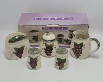 Juego de accesorios de cocina de cerámica con diseño de uvas, de 5 piezas, estilo vintage de Alco Industries.