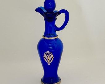 Vintage Avon Kobalt Blau Glas Karaffe oder Crue mit Goldrand und einem Stopfen