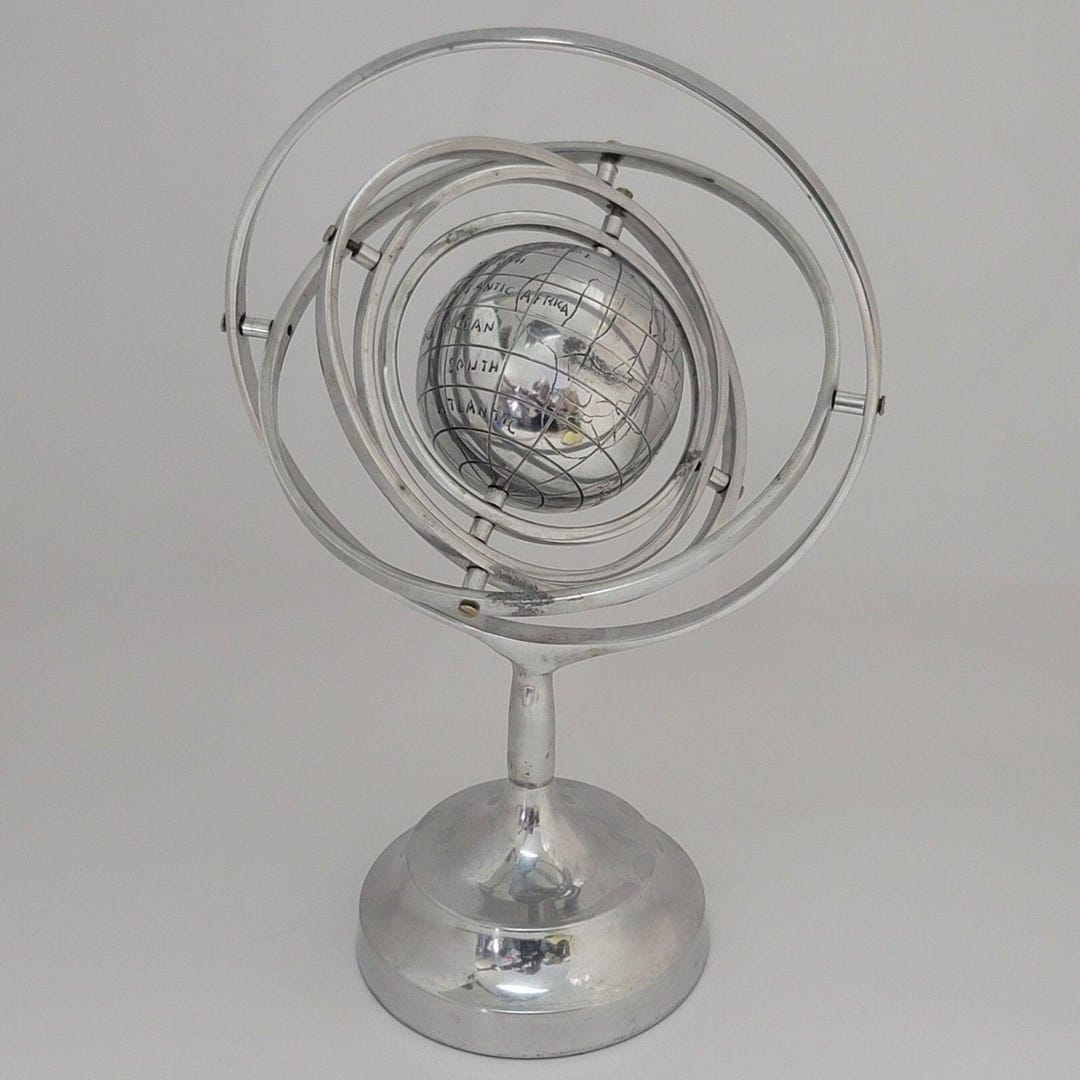 Decorative Armillary Sphere Silver Pewter Rotating Spinning Globe 10 ...