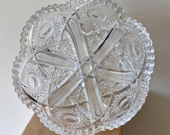 Bol de service d'époque brillant en cristal taillé à motif étoiles, American Brilliant