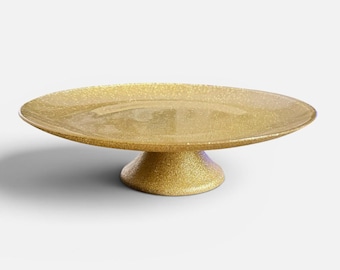 Soporte para platos de tartas de cristal turco con base y purpurina dorada, 28 cm (11 pulgadas)