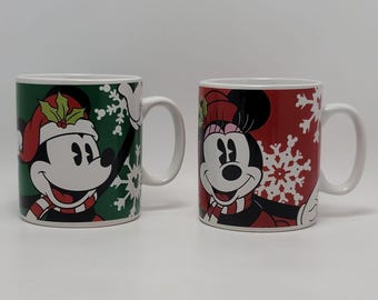 Vintage Disney Galerie Mickey And Minnie Mouse Christmas Holiday Mug Set Large