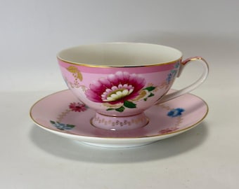 Pink Flower Garden Teacup and Saucer Collection by Grace Teaware
