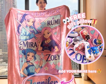Personalized Demon Hunters Blanket, Custom Name Anime Girls Throw Blanket