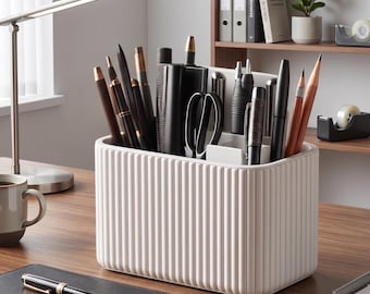 Stiftehalter mit Trennwand | 3D-gedruckter Schreibtisch-Organizer | Stiftehalter für den Schreibtisch | Bürobecher | Modularer Stiftehalter