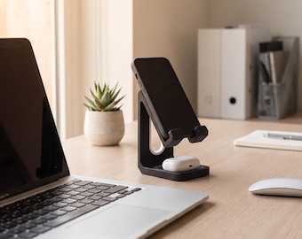 Handyhalterung mit AirPods-Halterung | 3D-gedruckte Handyhalterung für den Schreibtisch | Smartphone-Ständer für den Desktop | Schreibtischaccessoire | Geschenkidee für Handyhalter