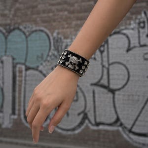 Gothic Punk Cuff Bracelet Set – Skull & Red Cross Studded Wide Wristbands for Women and Men
