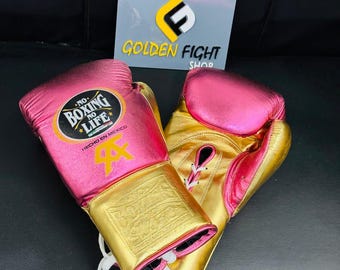 Rękawice bokserskie No Boxing No Life, ręcznie robione, ze skóry bydlęcej - różowe złoto - sznurowane