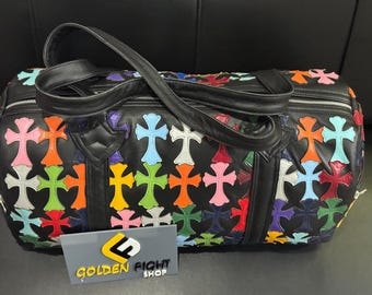 New Custom Chrome Heart Cross Leather Duffle Bag Handmadeweekender