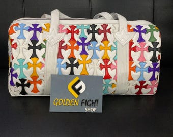 Sale New Custom Chrome Heart cross Leather Duffle Bag HandmadeWeekender Gym Bag Vacation Duffel Bag Travel Bag Boxing Gloves Bag