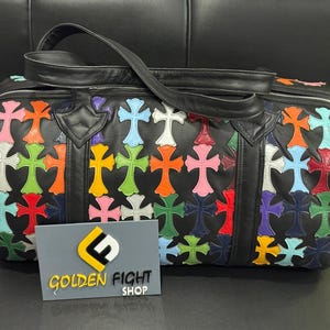 New Custom Chrome Heart Cross Leather Duffle Bag Handmadeweekender