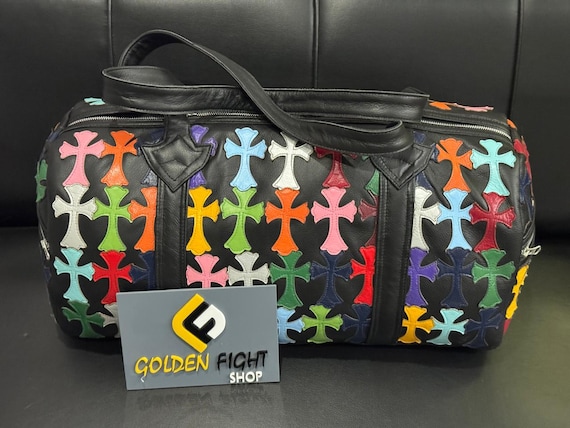 New Custom Chrome Heart Cross Leather Duffle Bag Handmadeweekender
