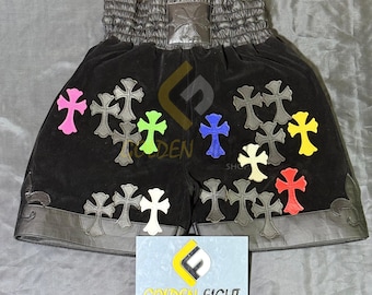 Nowe, spersonalizowane skórzane spodenki bokserskie, spodenki treningowe Muay Thai