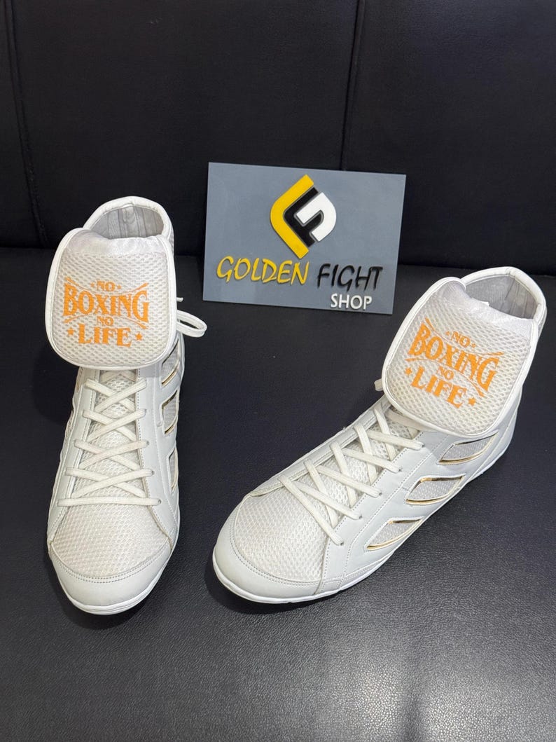 Pre Orden: No Boxing No Life - Botas de boxeo - Blanco/ Dorado – The