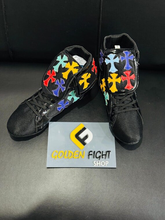 Boxing Boots New Customized Black Chrome Heart Leather Boxing Gloves Shoes Wrestling Shoes