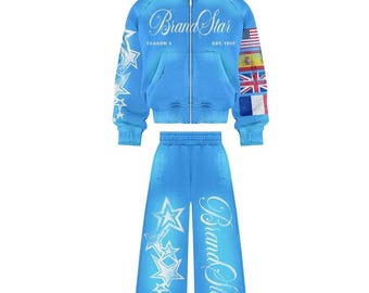 New Flare Sweat suit, Boxy Fitting Rhinestones Tracksuit Work on it, with Sun fade & Distress Sweatsuit