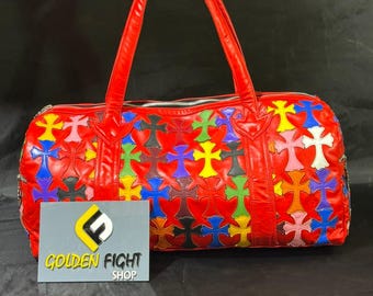New Custom Chrome Heart cross Leather Duffle Bag Handmade Weekender Gym Bag Vacation Duffel Bag Travel Bag Boxing Gloves Bag