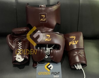 New Genuine Cowhide Leather Boxing Sparring Set: Gloves, Headguard, Groin Guards