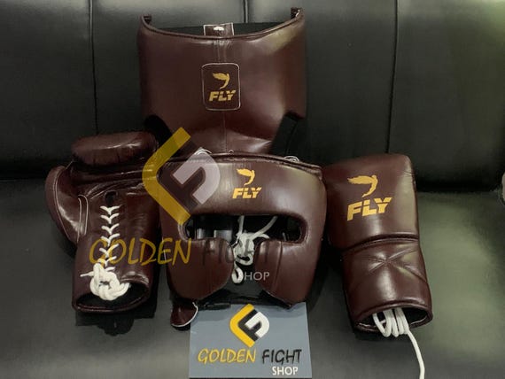 New Genuine Cowhide Leather Boxing Sparring Set: Gloves, Headguard, Groin Guards