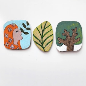 Set van 3 originele koelkastmagneten – minihouders met oliepastel op karton
