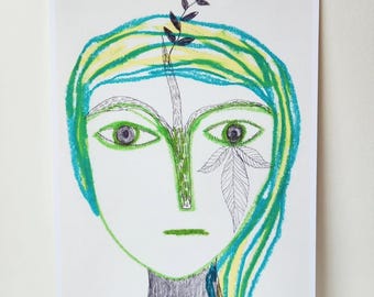 Green-Hearted/ Limited Edition Art Print Set – Oil Pastel Drawing (A5 + A6)
