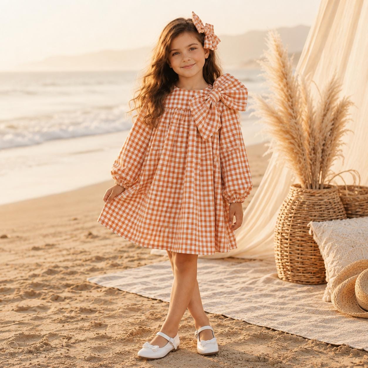 brown gingham dress with bows Bow White gingham maxi dress