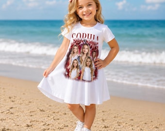 Benutzerdefinierte Foto Mädchen Minikleid, personalisierte Kleinkind Gedenkkleid, Fotodruck Geburtstagskleid, Strandkleid für Mädchen, Kleid mit benutzerdefinierten Namen