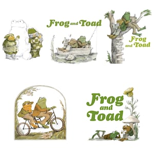 5 Files Frog and Toad PNG Bundle, Vintage Frog Clipart, Frog and Toad Digital Download, Retro Bookish PNG, Cottagecore Frog PNG