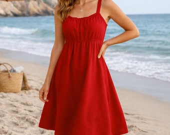 Vestido corto de algodón para mujer, vestido corto de verano, vestido informal de verano, vestido ligero de algodón.