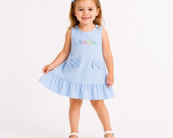 Vestido de algodão personalizado, vestido de verão com bordado de nome personalizado, roupa infantil de verão