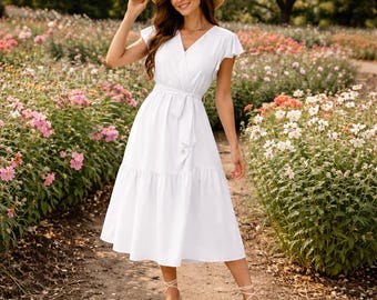 Robe d'été midi en coton pour femme, Robe d'été midi, Robe d'été décontractée, Robe en coton léger