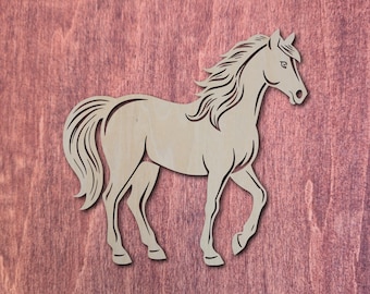 Horse Wood Cutout, DIY Craft Shape, Laser Cut Unfinished Customizable Blank, For Painting, Sewing, Wall or Office Decor, Farm Crafts