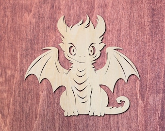 Baby Dragon Wood Cutout, Unfinished Shape for Crafts, Ornament, Nursery Wall Decor, Kids Room Art, DIY Painting Blank, Fantasy Dragon Decor